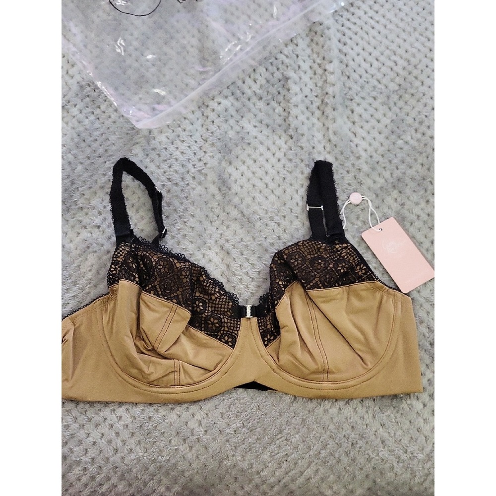 NWT Cake Lingerie Tan and Black Lace Underwire Maternity Bra 38E‎